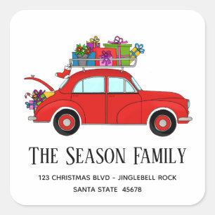 Red Car with Christmas Gifts Square Sticker