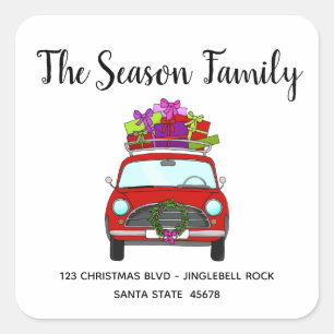 Red Car with Christmas Gifts Square Sticker