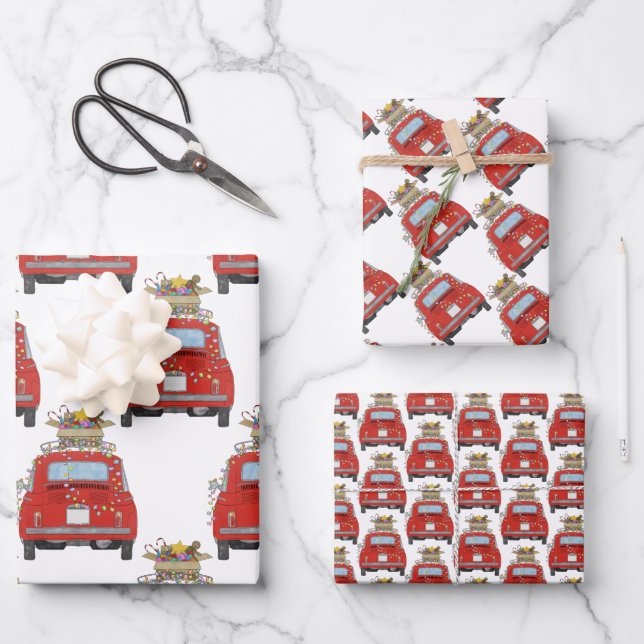 Red car with Christmas gifts Wrapping Paper (Front)