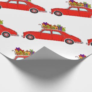 Red Car with Christmas Gifts Wrapping Paper