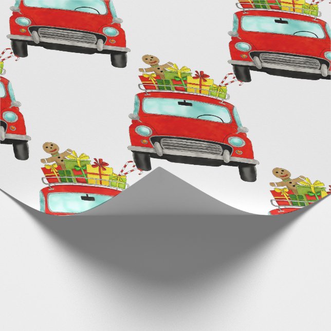 Red Car with Christmas Gifts Wrapping Paper (Corner)