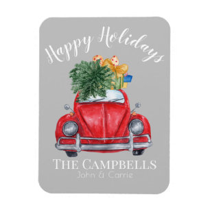 Red Car with Christmas Tree Customisable Magnet
