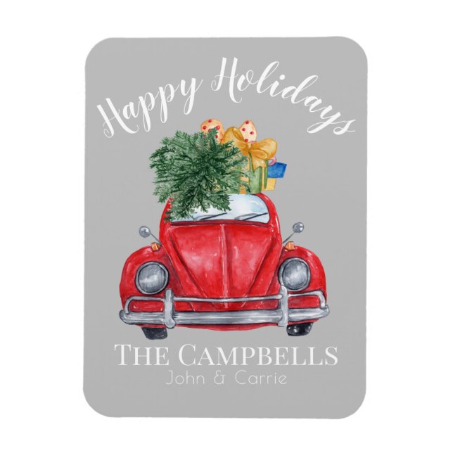 Red Car with Christmas Tree Customisable Magnet (Vertical)