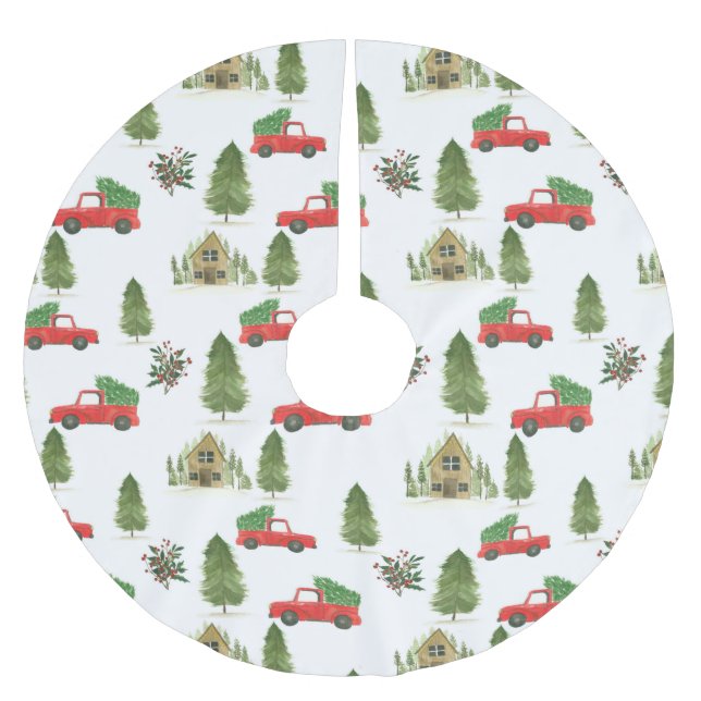 Red Car with Christmas Tree Holiday Tree Skirt (Front)