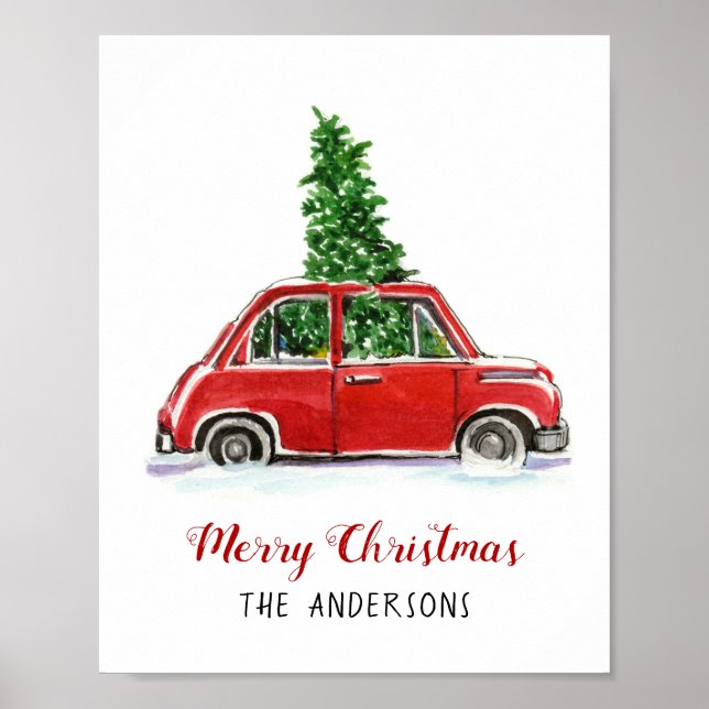 Red Car with Christmas tree  Poster (Front)