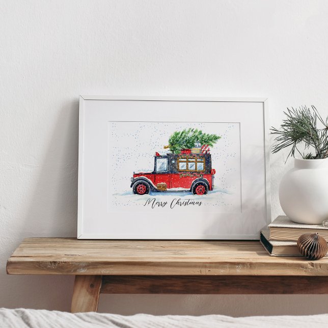 Red Car with Christmas Trees in Snow Poster (Creator Uploaded)