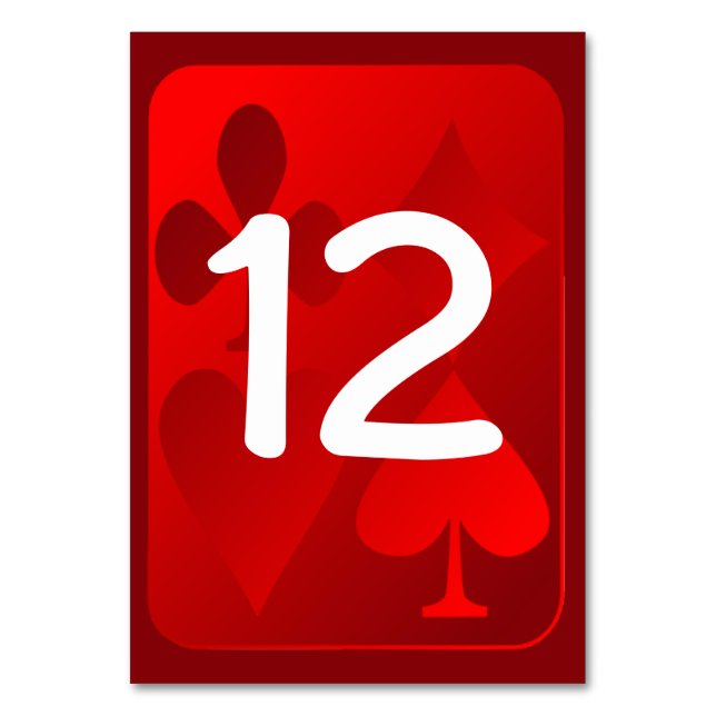 Red Card Suits Custom Wedding Table Number (Front)
