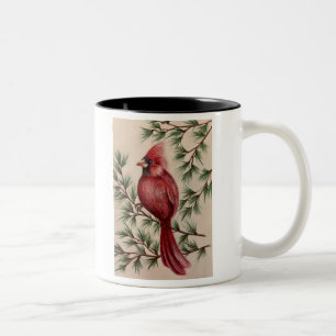 Red Cardinal and Pine Two-Tone Coffee Mug