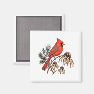 Red Cardinal and Snowy Seed Heads Magnet
