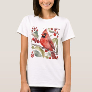 Red Cardinal and Wild Berries Christmas T-Shirt