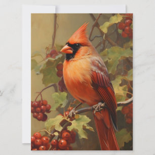 Red Cardinal and Wild Forest Berries  Card