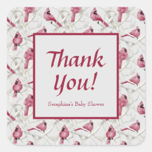 Red Cardinal Baby Shower Thank You Square Sticker