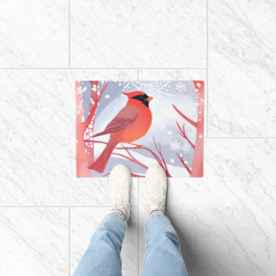 Red Cardinal Beautiful Watercolor Painting Doormat