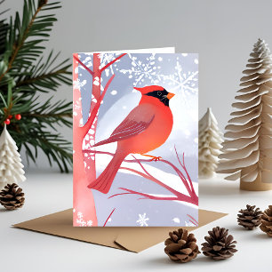 Red Cardinal   Beautiful Watercolor Painting Holiday Card