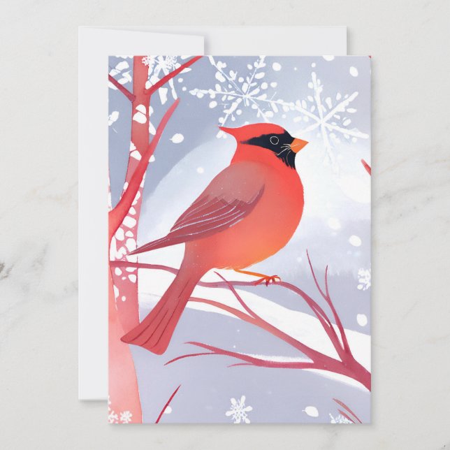 Red Cardinal | Beautiful Watercolor Painting Holiday Card (Front)