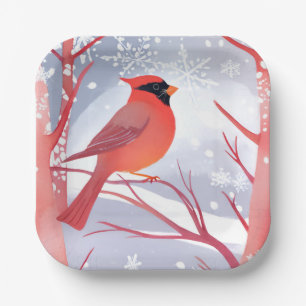 Red Cardinal   Beautiful Watercolor Painting Paper Plate