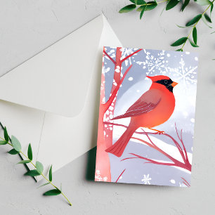 Red Cardinal   Beautiful Watercolor Painting Postcard