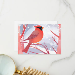 Red Cardinal Beautiful Watercolor Painting Thank You Card