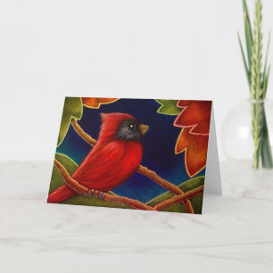 RED CARDINAL BIR AUTUMN LEAVES CUSTOMIZE CARD