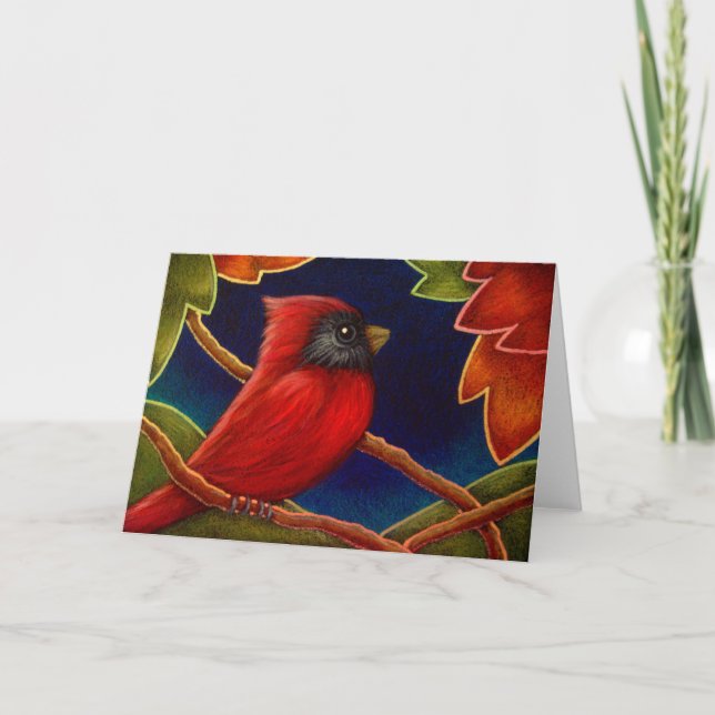 RED CARDINAL BIR AUTUMN LEAVES CUSTOMIZE CARD (Front)