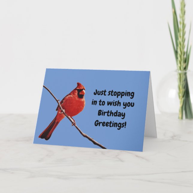 Red Cardinal Bird Blue Sky Birthday Card (Front)