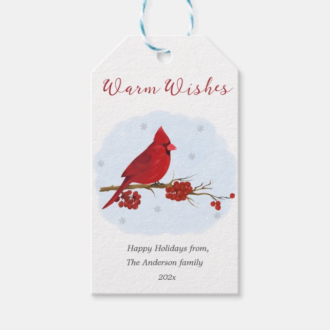 Red Cardinal Bird Christmas Gift Tags (Front)