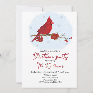 Red Cardinal Bird Christmas Party Invitation