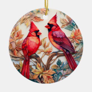 Red Cardinal Bird Christmas Personalised  Ceramic Tree Decoration