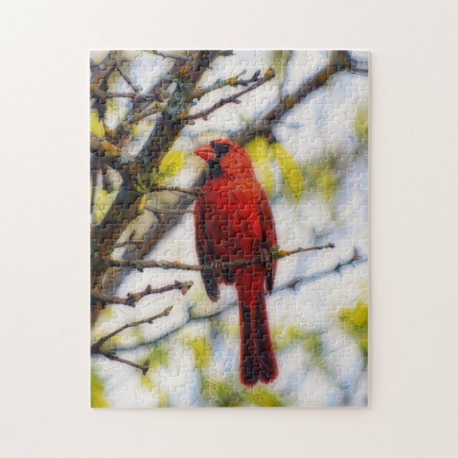 Red Cardinal Bird Close Up Nature Puzzle (Vertical)