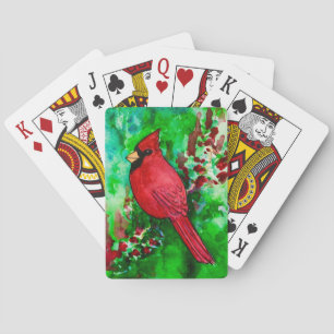 Red Cardinal Bird Forest Watercolor Playing Cards