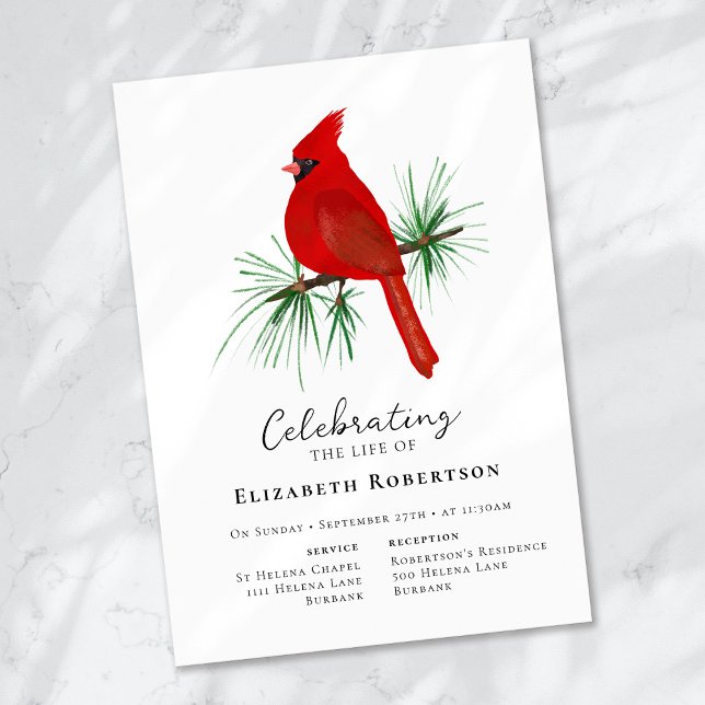 Red Cardinal Bird Funeral  Invitation (Creator Uploaded)
