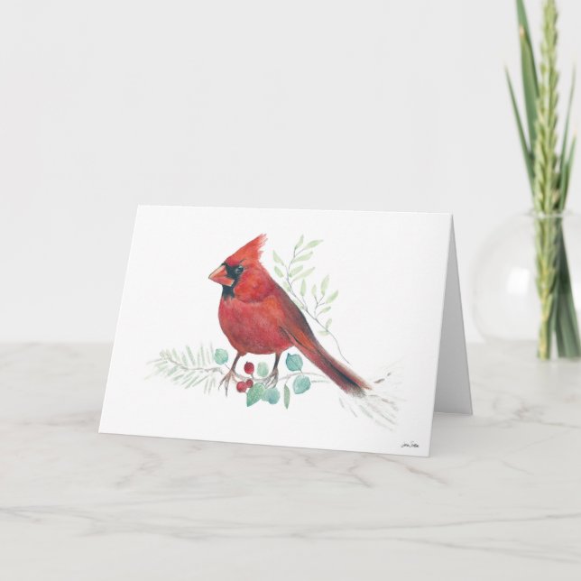 Red Cardinal Bird Holiday Card (Front)