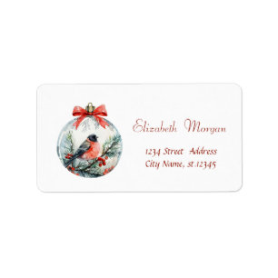 Red Cardinal Bird Holly Berry Ball Christmas Label