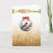 Red Cardinal Bird Holly Berry Ball Holiday Card