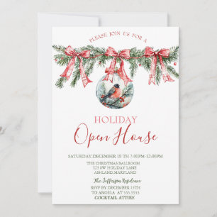 Red Cardinal Bird Holly Berry Branch Christmas Invitation