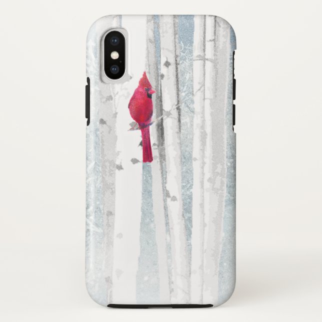 Red Cardinal Bird in beautiful snowy Birch Tree Case-Mate iPhone Case (Back)