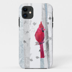 Red Cardinal Bird in beautiful snowy Birch Tree Case-Mate iPhone Case