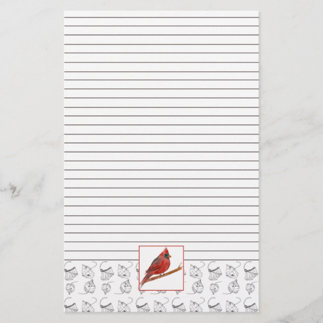 Red Cardinal Bird Lined Stationery (Front)