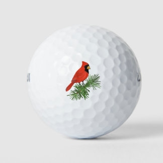 Red Cardinal Bird on Pine Tree Golf Balls