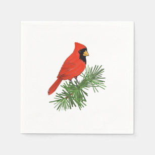 Red Cardinal Bird on Pine Tree Napkin