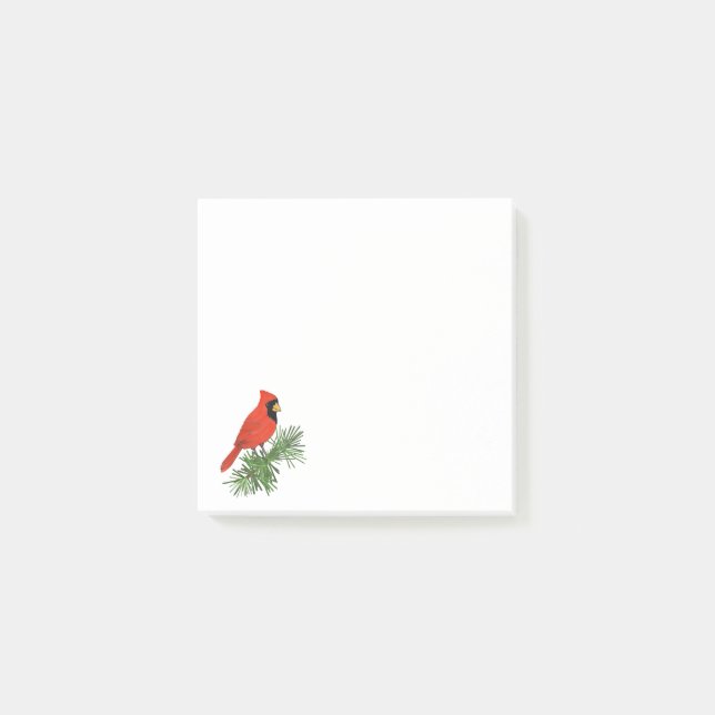 Red Cardinal Bird on Pine Tree Post-it Notes (Front)