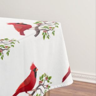 Red Cardinal Bird on White Tablecloth