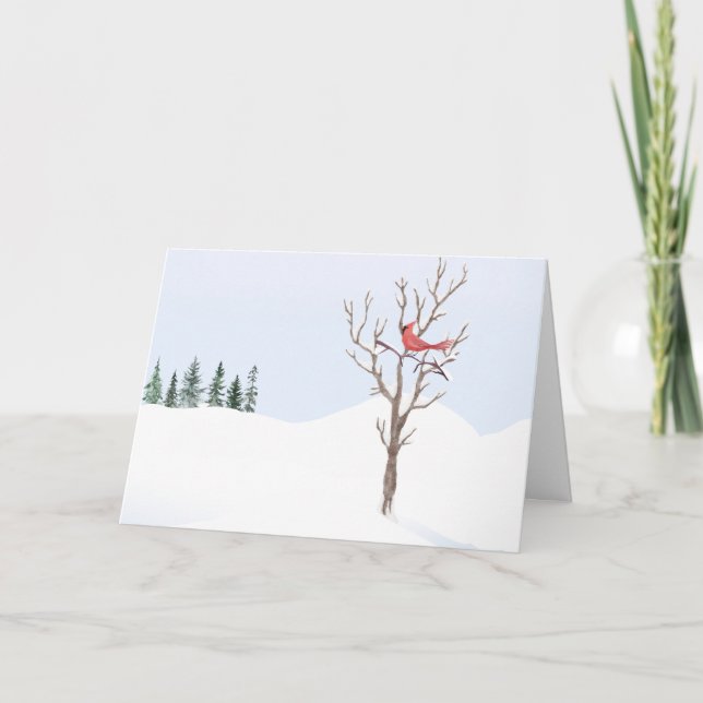 Red Cardinal Bird Peace On Earth Merry Christmas Holiday Card (Front)