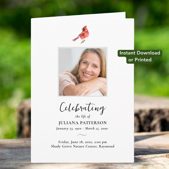 Red Cardinal Bird Photos, Digital Funeral Program  Card (Creator Uploaded)