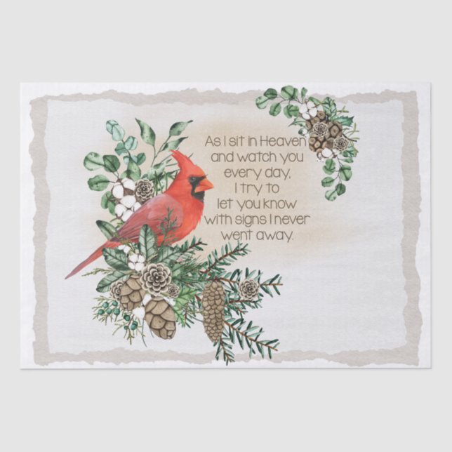 Red Cardinal Bird Remembering You Saying  Tissue Paper (Front)