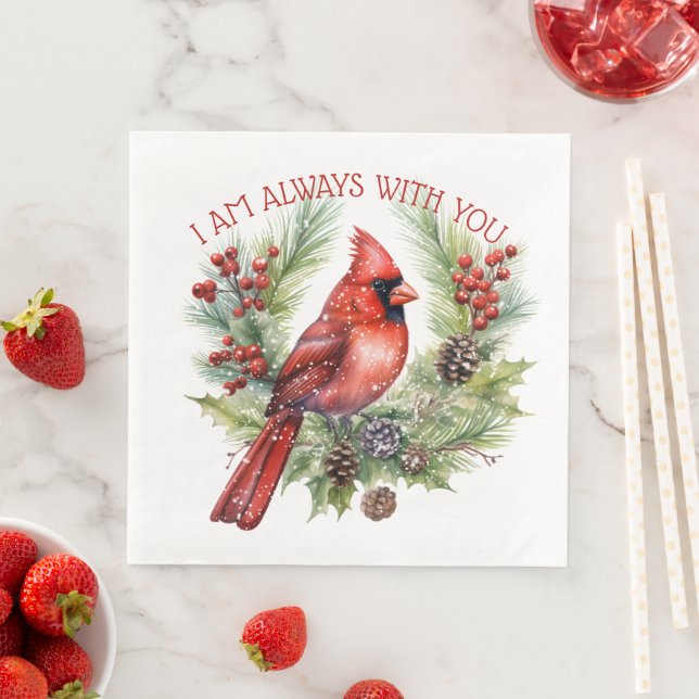 Red Cardinal Bird Remembering You Winter Christmas Napkin (Insitu)