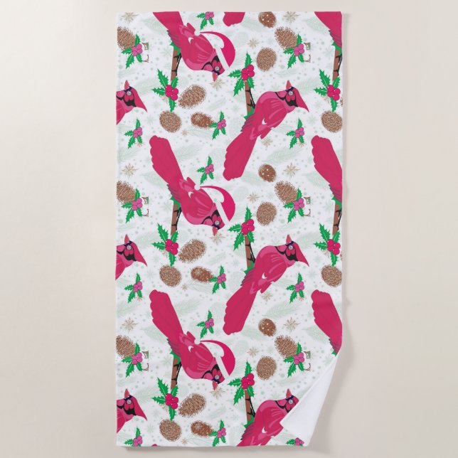 Red Cardinal Bird santa Beach Towel (Front)