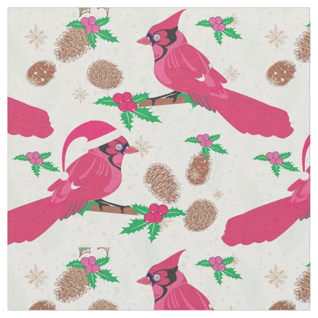 Red Cardinal Bird santa Fabric (Close Up)