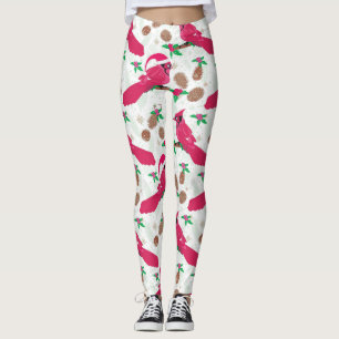 Red Cardinal Bird santa Leggings