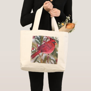 RED CARDINAL BIRD SECRET GIFT LARGE TOTE BAG